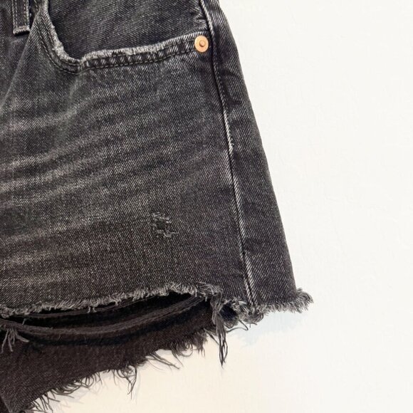 Levi’s 501 Button Fly High Rise Dark Wash Distressed Jean Shorts Black Size 26 - Picture 4 of 11